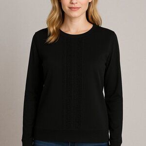 Karl Lagerfeld Lace Sweater Size Small Minimalist Black Dainty Work Preppy